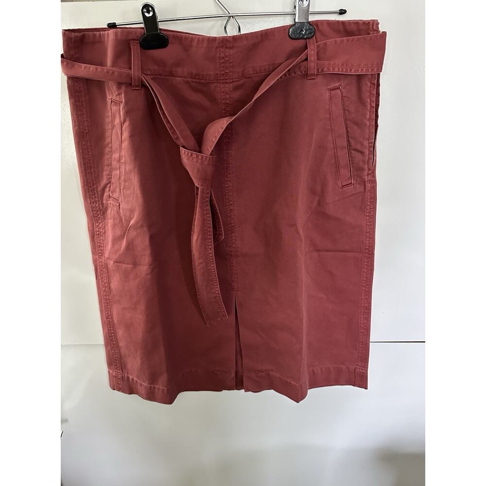 J.CREW Tie Waist Knee Length Skirt in Rosewood Red NWT Size 14 Front Slit Preppy
